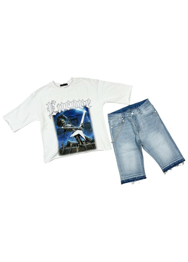 Focus Shorts Focus Stone Jean Shorts Focus Stone Jeans with Chain - Streetwear Denim Shorts | 50% OFF