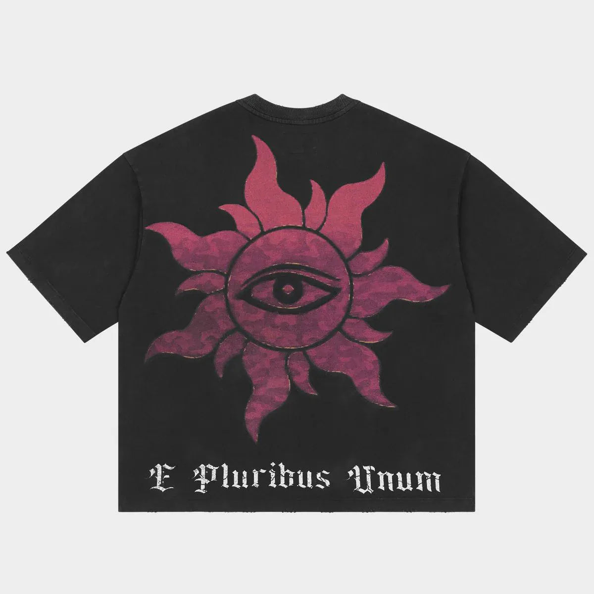 Godspeed Concrete Rose T-Shirt displayed on a hanger with a minimalist design and black fabric.