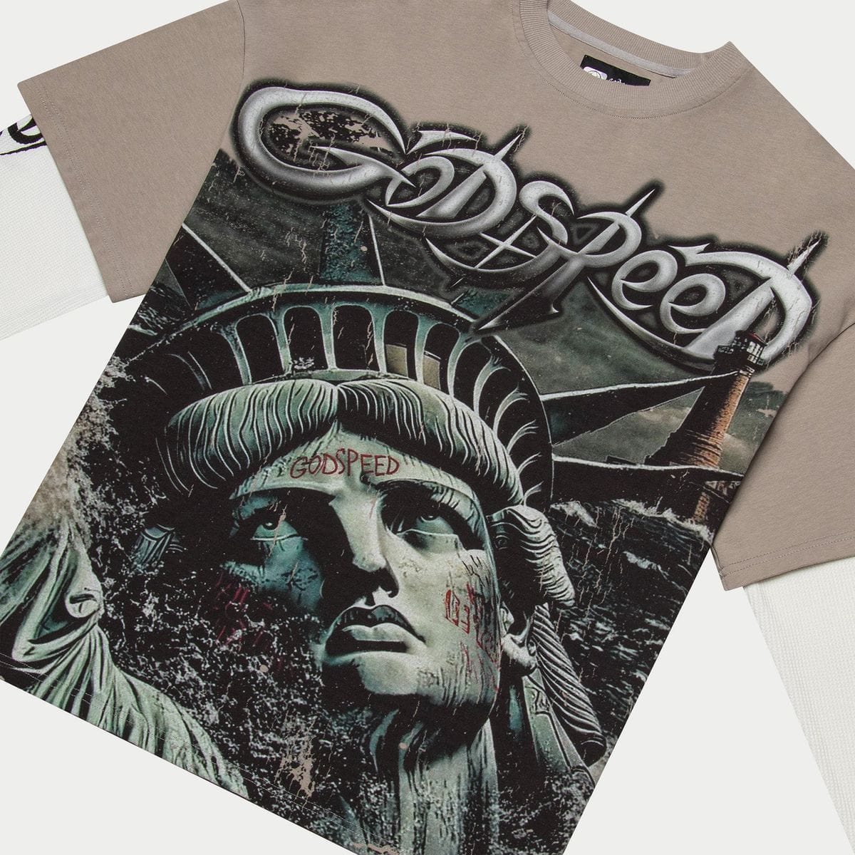 Godspeed T-Shirts Godspeed Sunken Liberty 2 Layered Tee Stone Grey Godspeed Sunken Liberty 2 Layered Tee Stone Grey