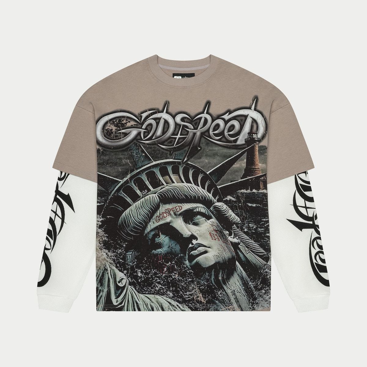 Godspeed T-Shirts Godspeed Sunken Liberty 2 Layered Tee Stone Grey Godspeed Sunken Liberty 2 Layered Tee Stone Grey