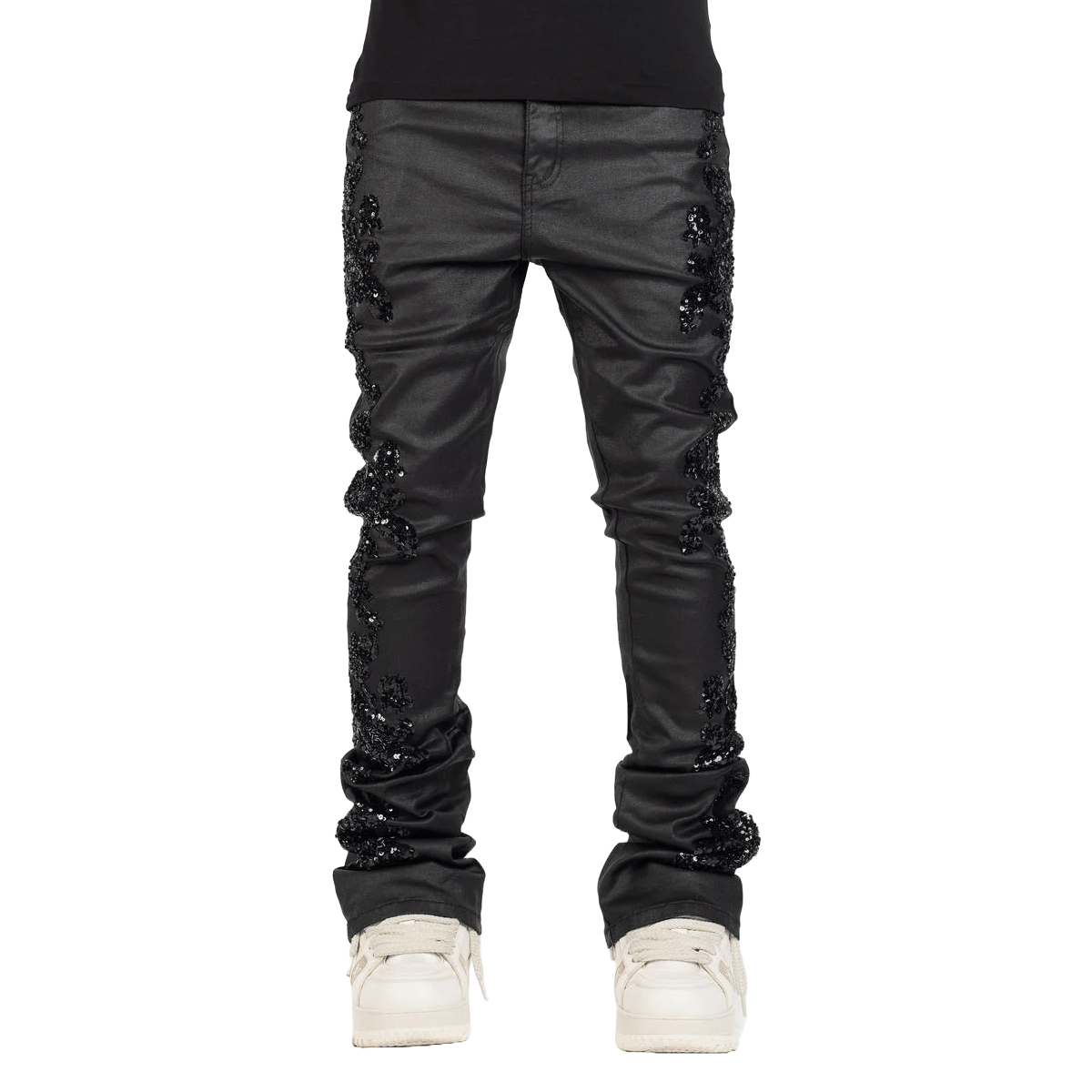 Guapi Denim Guapi All Black Flowers Embellished Denim Guapi All Black Flowers Embellished Denim