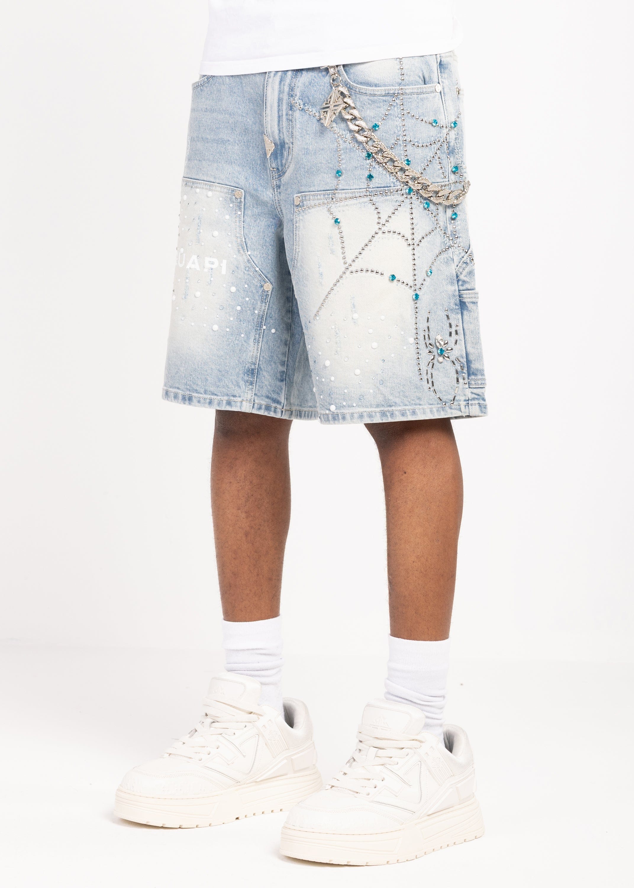 Guapi Shorts Guapi Aqua Blue Spider Denim Shorts Guapi Aqua Blue Spider Denim Shorts