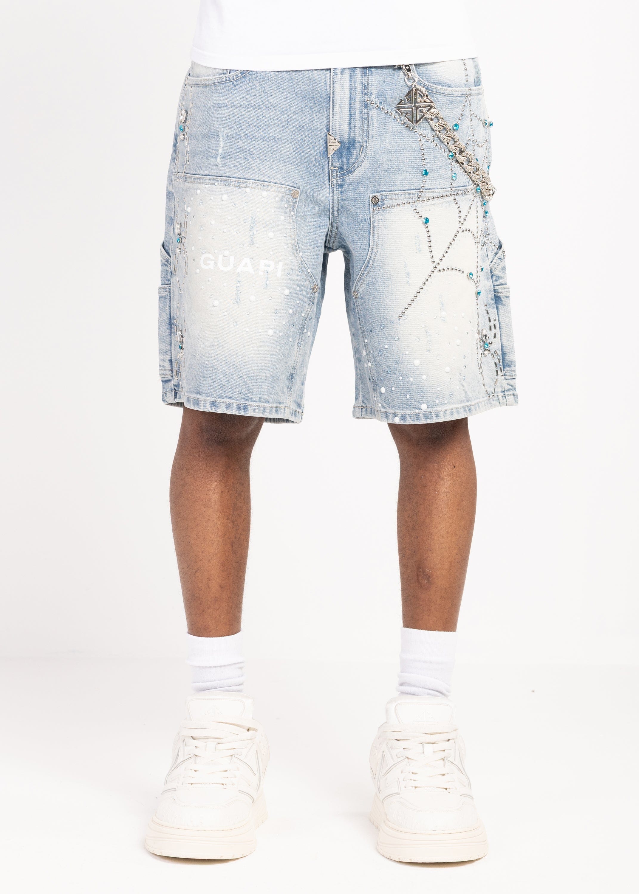Guapi Shorts Guapi Aqua Blue Spider Denim Shorts Guapi Aqua Blue Spider Denim Shorts