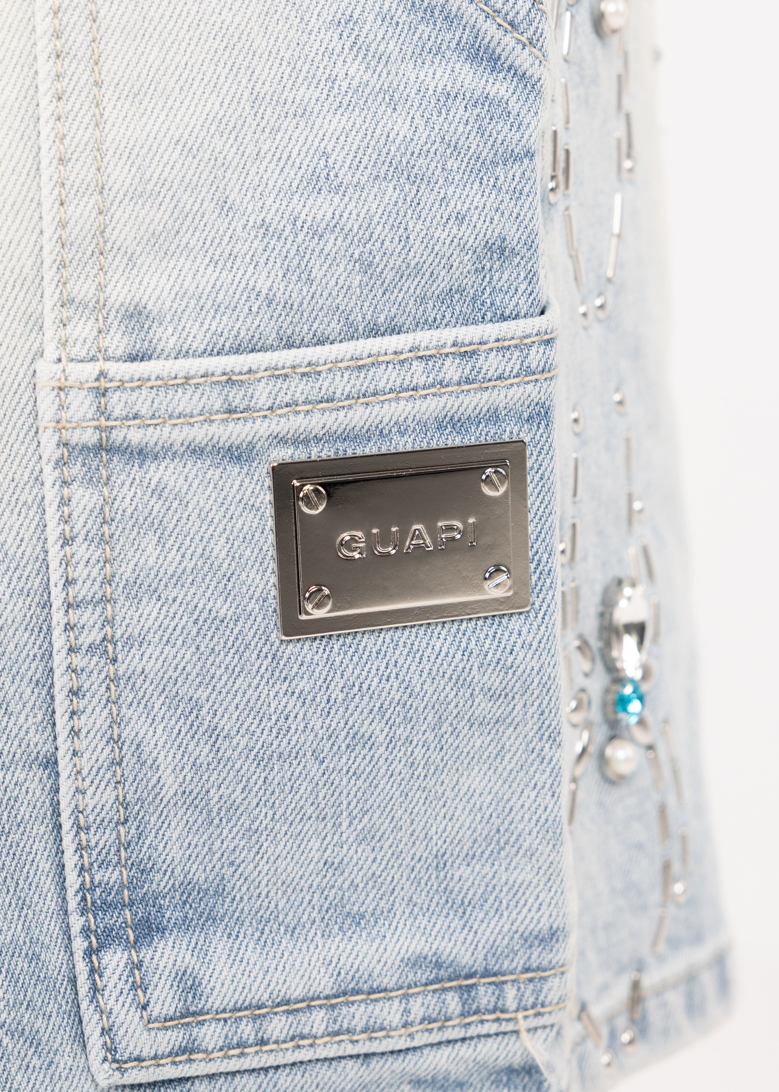 Guapi Shorts Guapi Aqua Blue Spider Denim Shorts Guapi Aqua Blue Spider Denim Shorts
