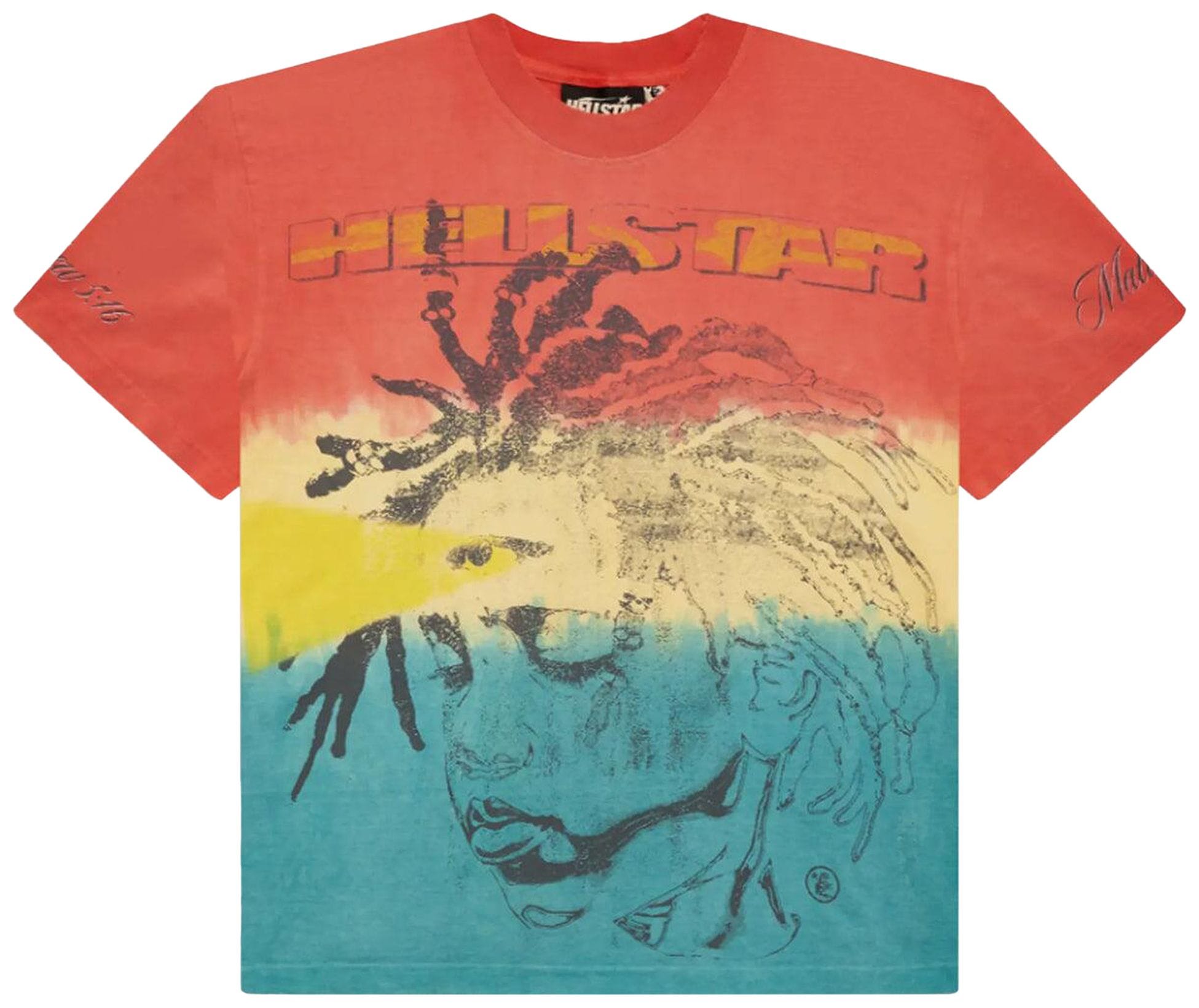 Hellstar Rasta T-Shirt featuring colorful rasta design on a casual black T-shirt, front view.