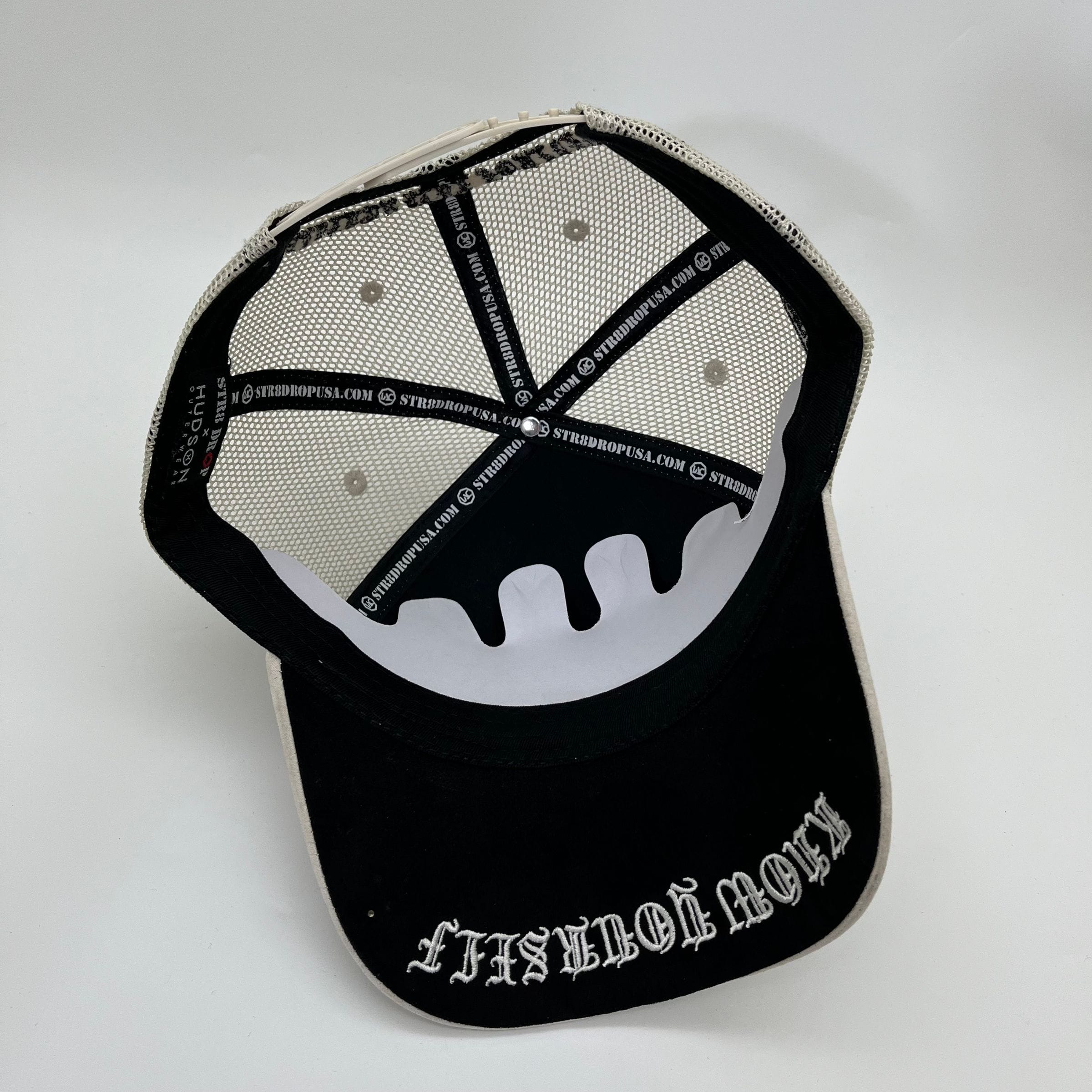 Cream Hudson Outerwear V1 Diamond Suede Trucker Hat with adjustable mesh back and embroidered logo.
