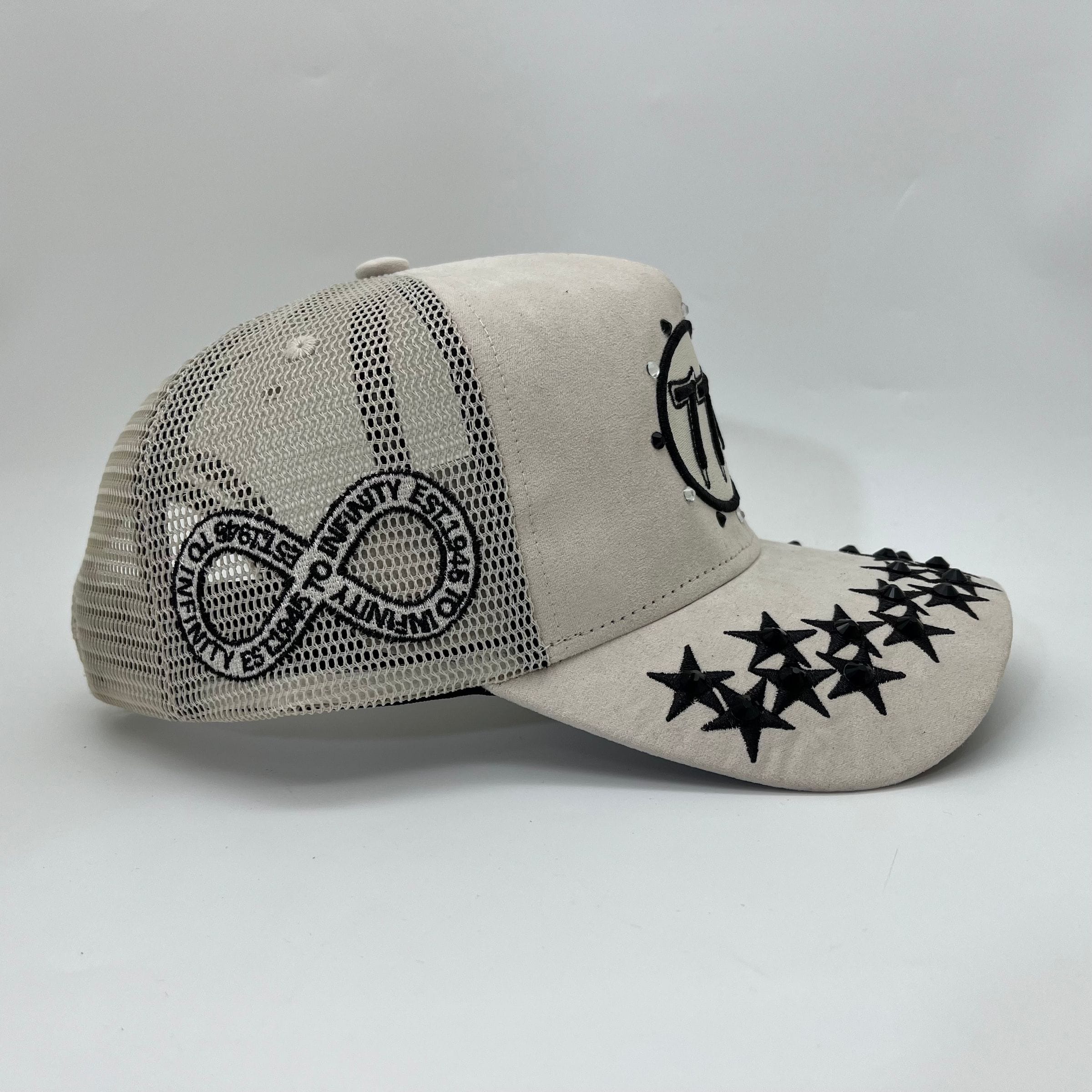 Cream Hudson Outerwear V1 Diamond Suede Trucker Hat with mesh back and adjustable strap.