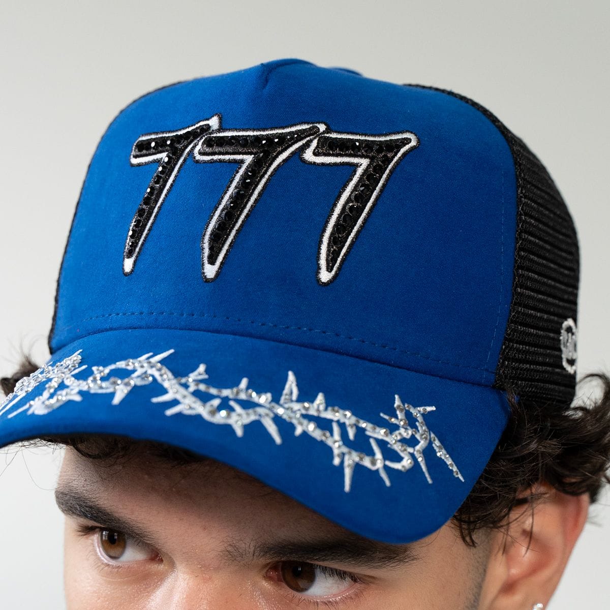 Hudson Outerwear V2 Diamond Suede Trucker Hat in blue, featuring a classic trucker style with diamond-stitched suede design.