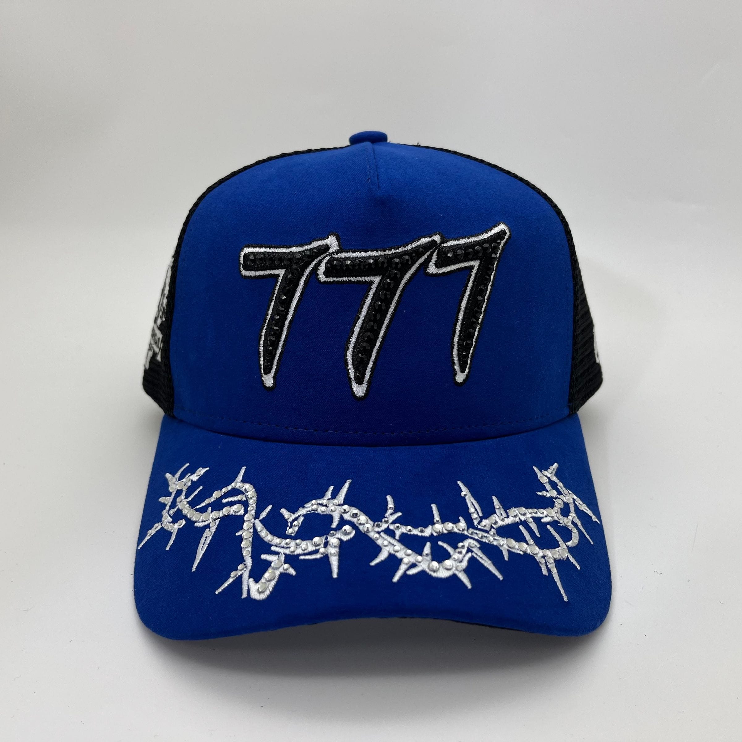 Blue Hudson Outerwear V2 Diamond Suede Trucker Hat with adjustable strap and classic six-panel design.