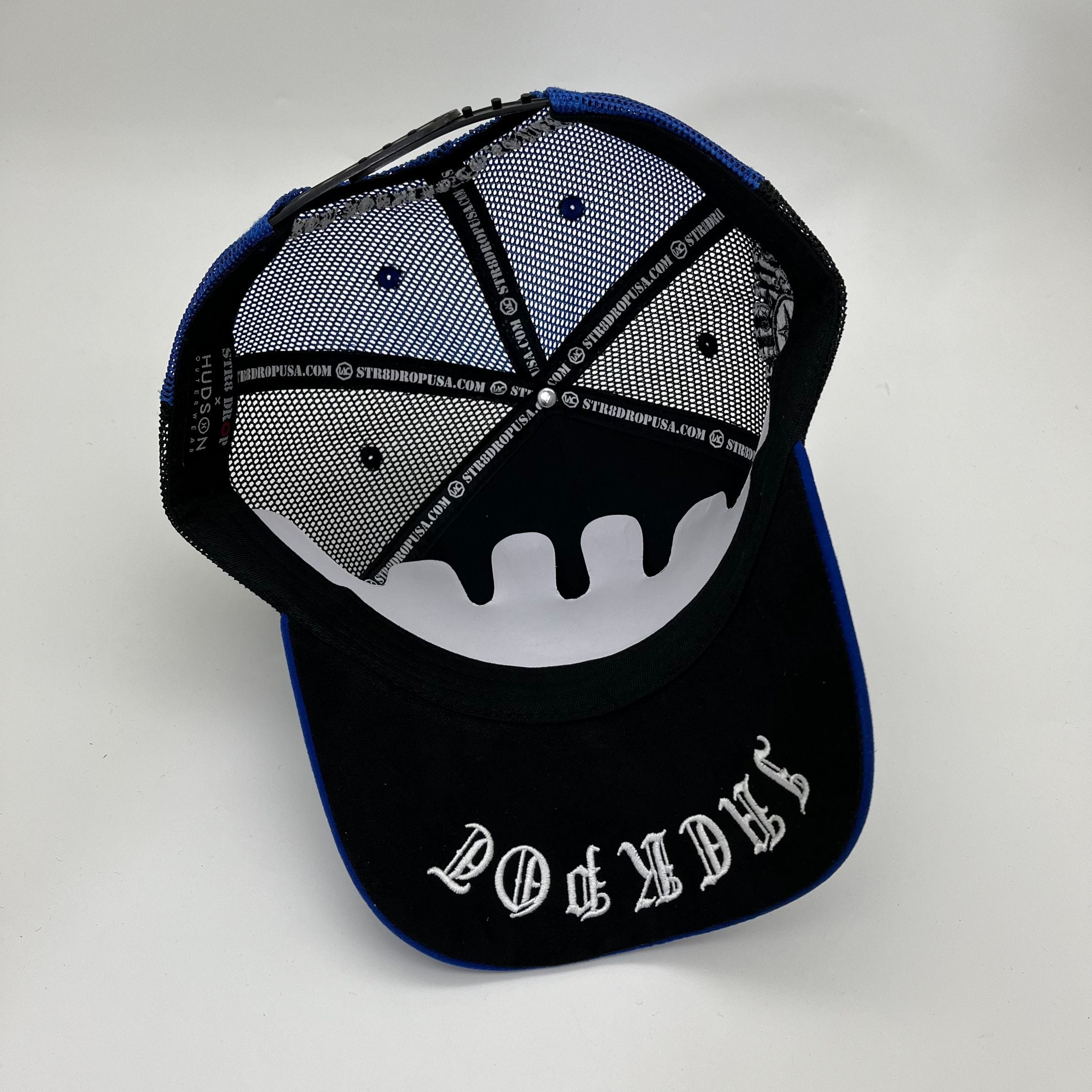 Blue Hudson Outerwear V2 Diamond Suede Trucker Hat with adjustable strap and classic trucker cap style.