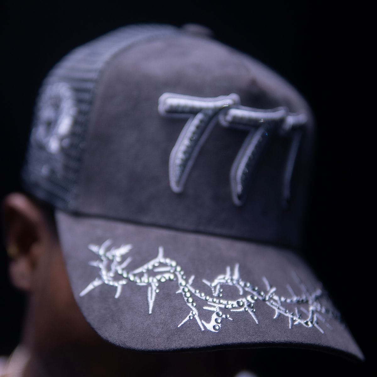 Hudson Outerwear V2 Diamond Suede Trucker Hat with adjustable strap and diamond pattern, in tan suede fabric.
