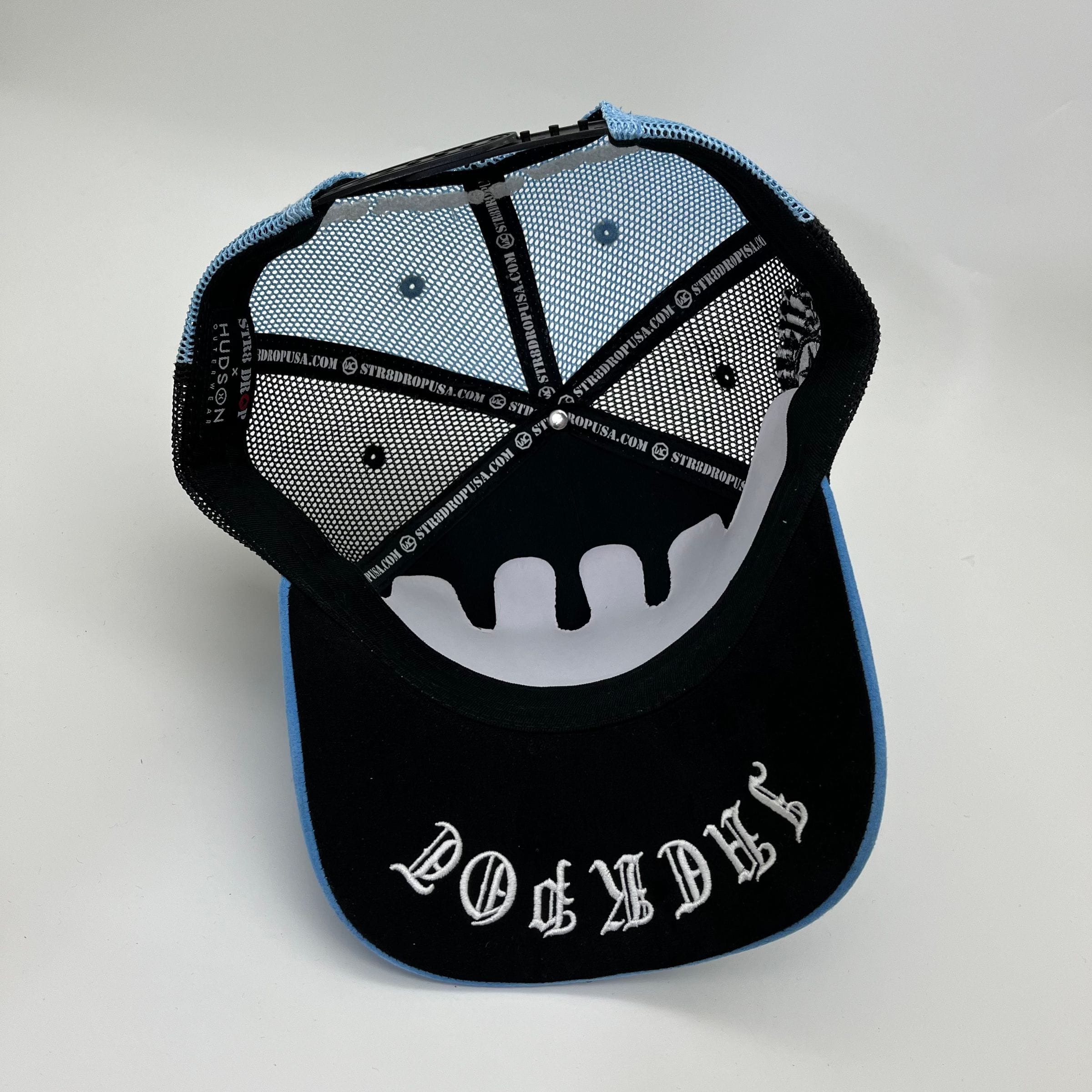 Hudson Outerwear V2 Diamond Suede Trucker Hat in University Blue, featuring a classic trucker hat design with suede finish.