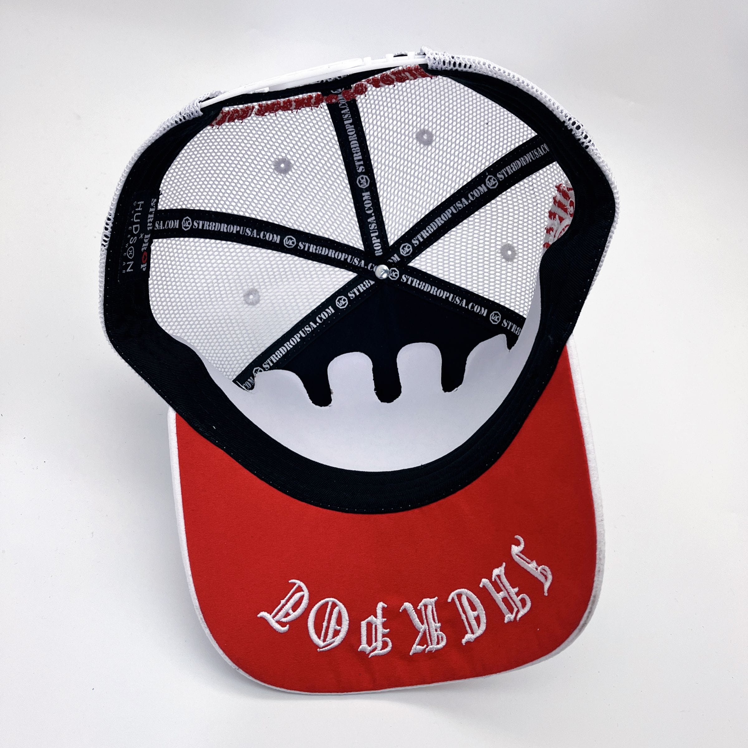 White Hudson Outerwear V2 Diamond Suede Trucker Hat featuring a classic design with a suede finish and adjustable snap closure.