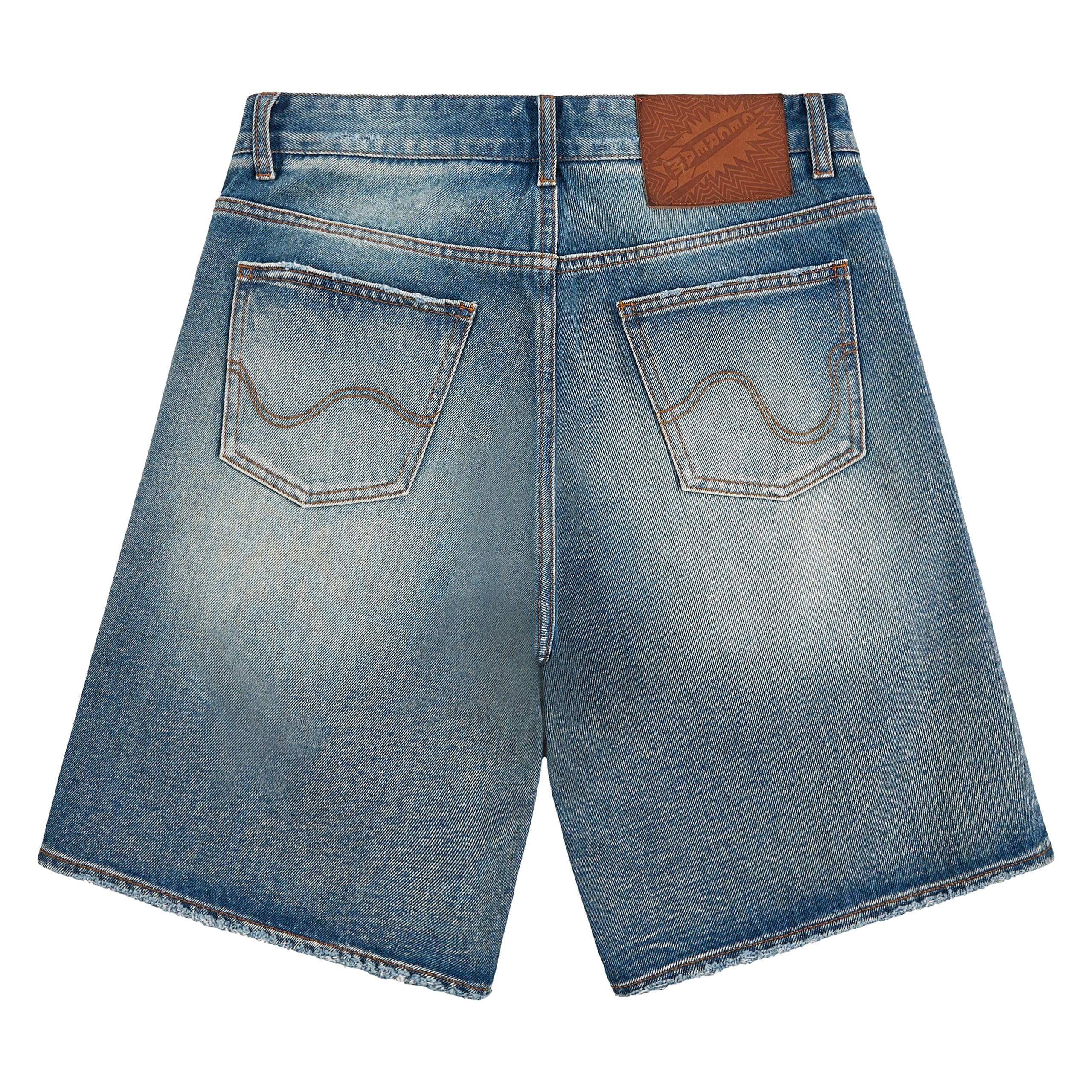 Ice Cream denim shorts with distressed details and frayed hems, styled with a casual fit for summer wear.