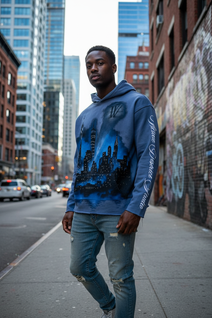 Wave District Gotham Hoodie featuring a stylish design, soft fabric, and adjustable drawstrings, perfect for casual wear and comfort.