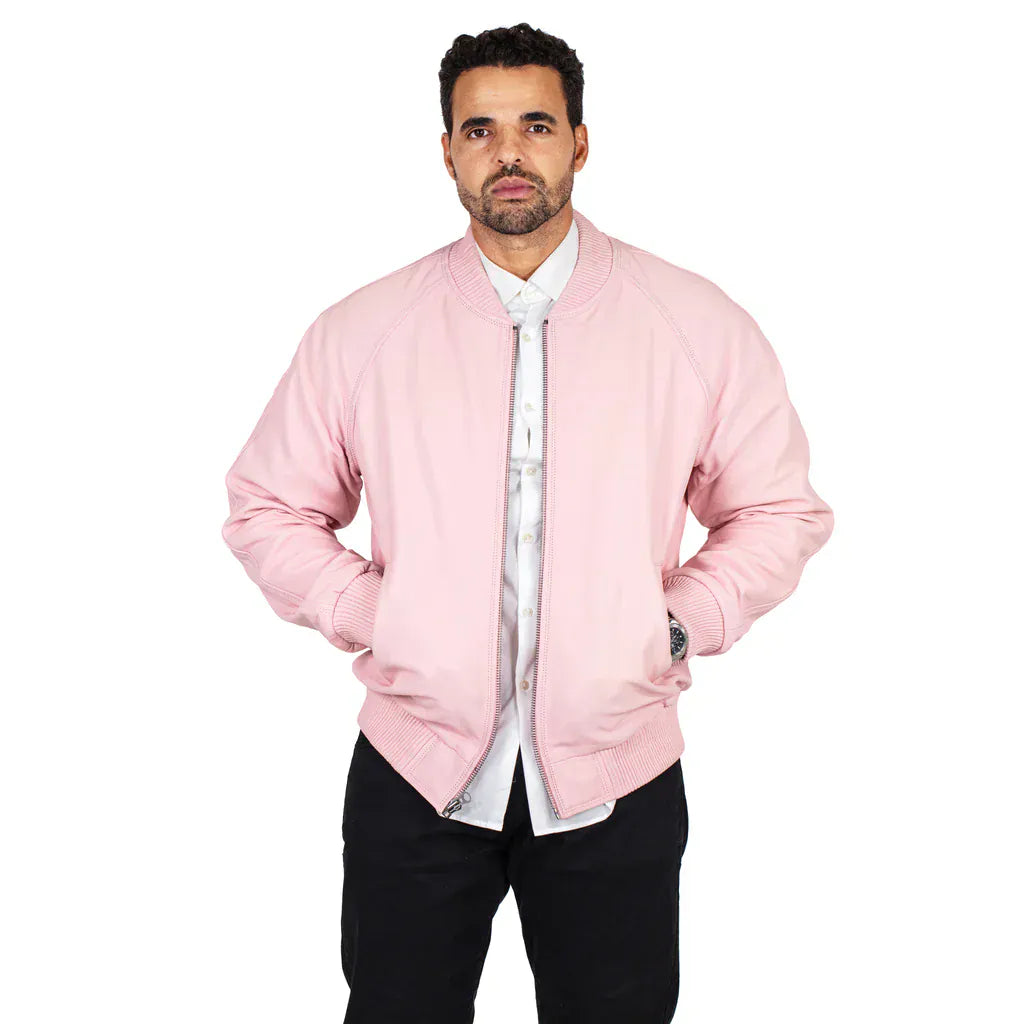Jakewood Jackets Jakewood Genuine Lambskin Leather Baseball Varsity Pink Jacket Jakewood Genuine Lambskin Leather Baseball Varsity Pink Jacket