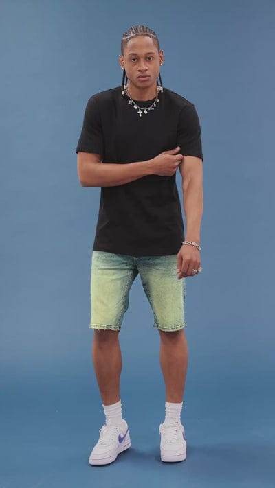 Jordan Craig OG Cascade Jean Shorts featuring distressed denim, classic fit, and casual style, shown in a multi-color design.
