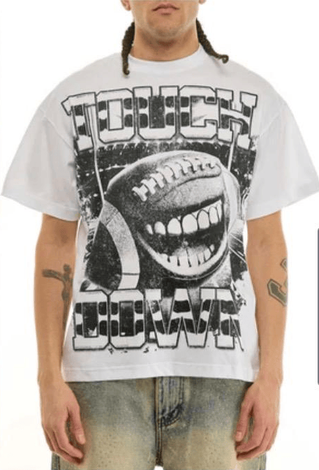 KDNK Touchdown T-Shirt in black with white graphic design, crew neck style, casual fit, front view image.