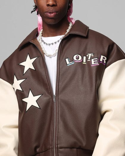 Loiter Jackets Loiter Solar Vegan Leather Varsity Jacket - Brown Loiter Solar Vegan Leather Varsity Jacket - Brown