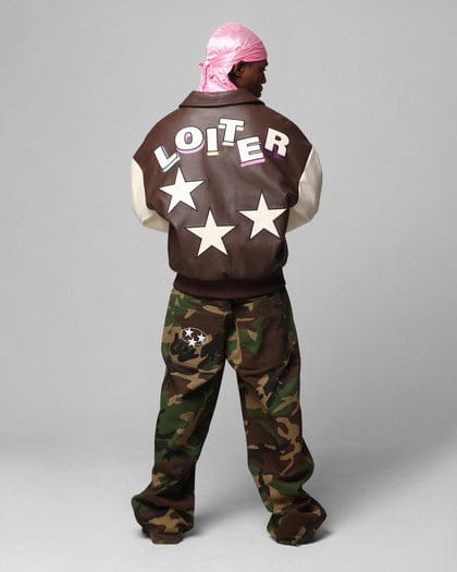 Loiter Jackets Loiter Solar Vegan Leather Varsity Jacket - Brown Loiter Solar Vegan Leather Varsity Jacket - Brown