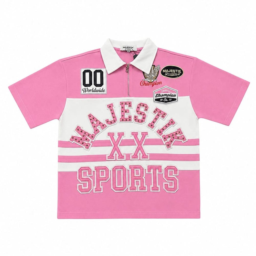 Majestik T-Shirts MAJESTIK PIQUE CUT & SEW POLO ZIP (pink) MAJESTIK PIQUE CUT & SEW POLO ZIP (pink)