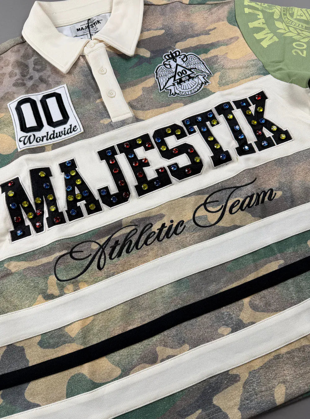 Majestik T-Shirts Majestik Polo T-Shirt - Stripe - Patches & Studs - wood camo Majestik Polo T-Shirt - Stripe - Patches & Studs - wood camo