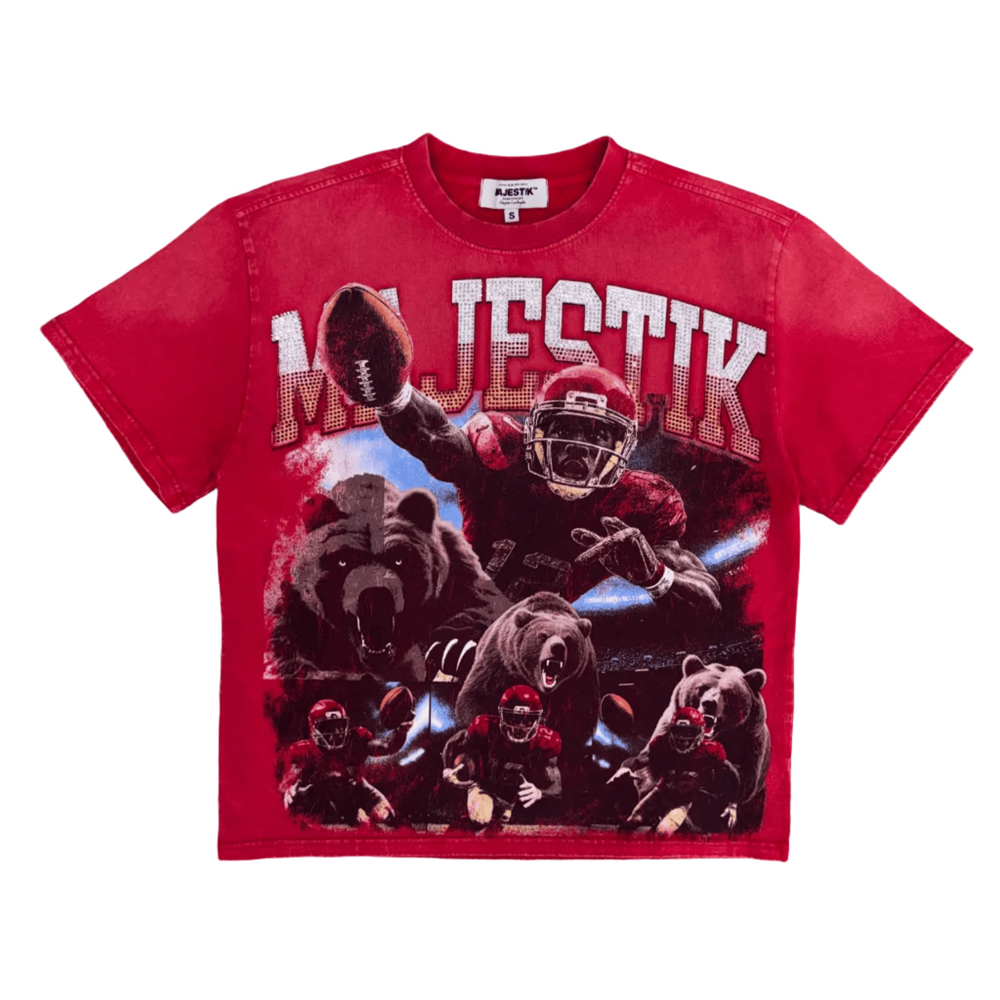 Majestik Iron Grizzly Rush T-Shirt featuring a bold graphic of a fierce grizzly bear on a black cotton tee.