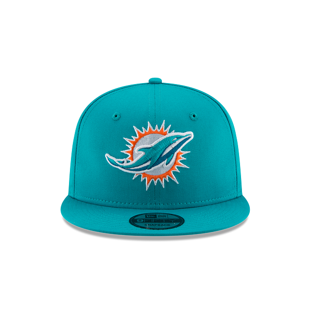 New Era Miami Dolphins Basic 9FIFTY Snapback hat featuring team logo and adjustable snapback closure.