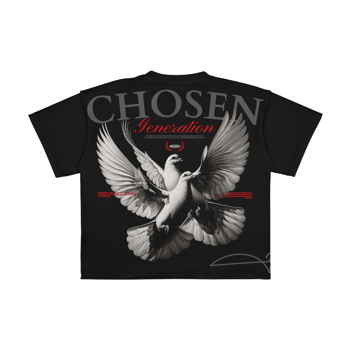 Black Premium Milano Chosen Generation T-Shirt with a classic fit and crew neckline, featuring subtle branding on the front.