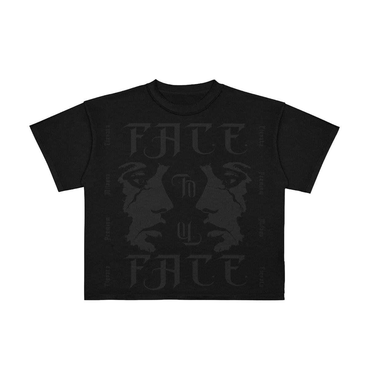 Black Premium Milano Facing Fears T-Shirt with bold front graphic and classic fit, made from comfortable cotton fabric.