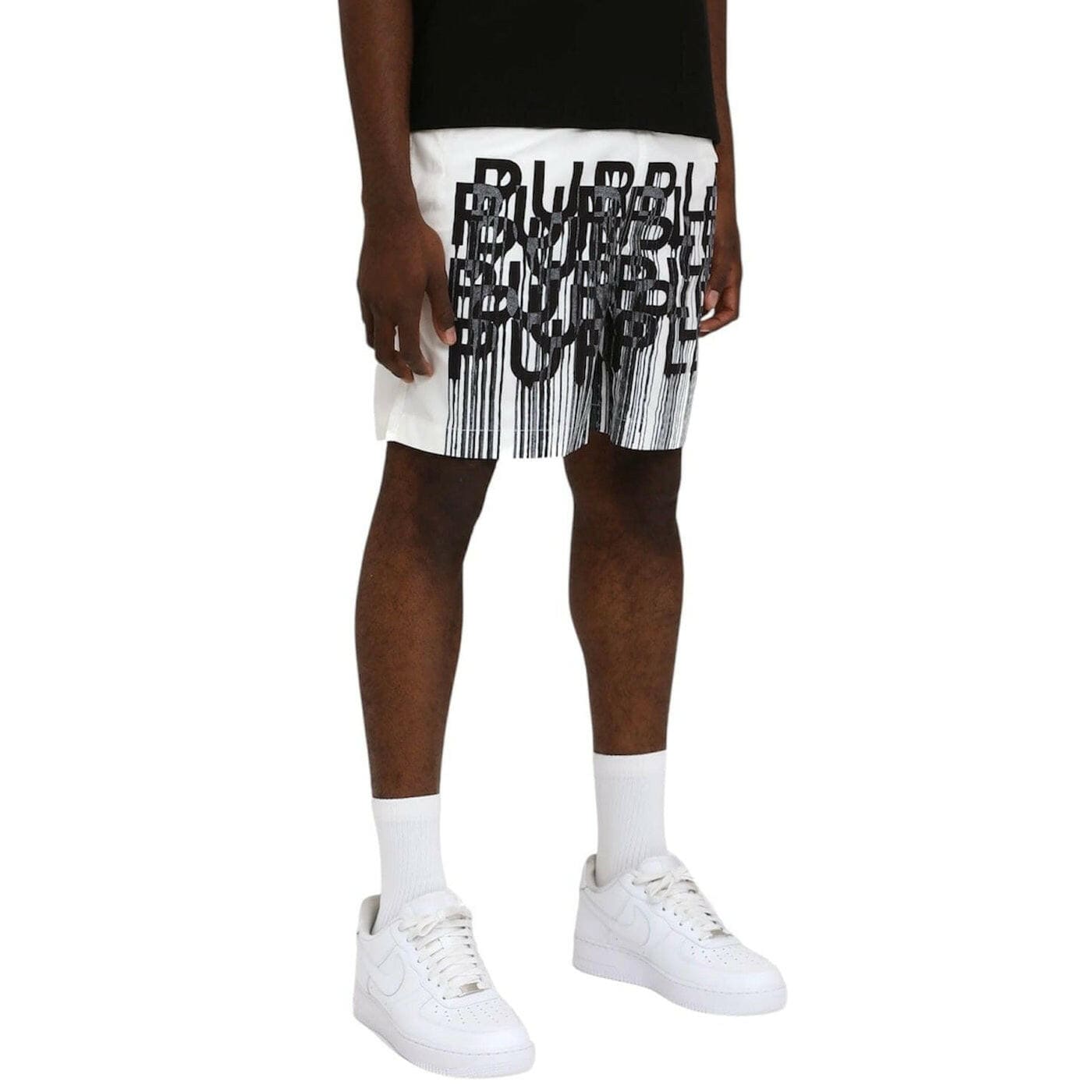 Purple Brand Shorts Purple Brand Wordmark Drip All Round Shorts - White Purple Brand Wordmark Drip All Round Shorts - White