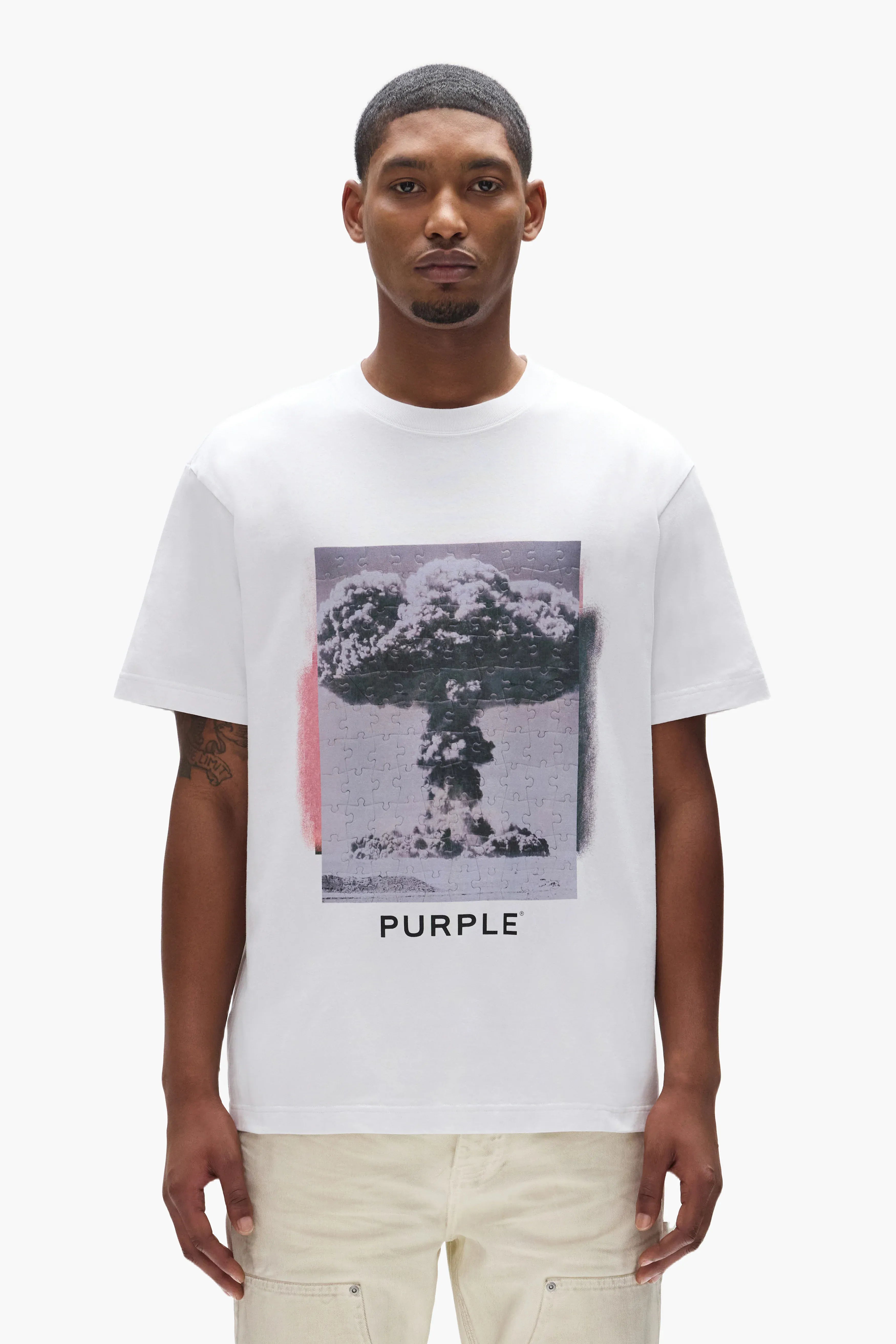 Purple Brand Melt Down Tee, a purple T-shirt with a relaxed fit and graphic design, front view.