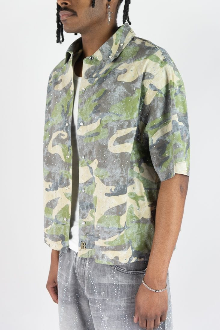 R3BEL Button Down R3BEL Camo Shirt With Rhinestones R3BEL Camo Shirt With Rhinestones