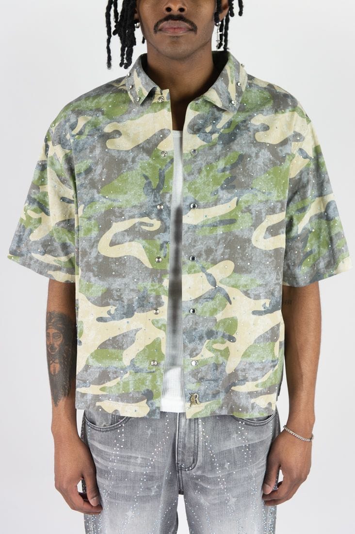 R3BEL Button Down R3BEL Camo Shirt With Rhinestones R3BEL Camo Shirt With Rhinestones