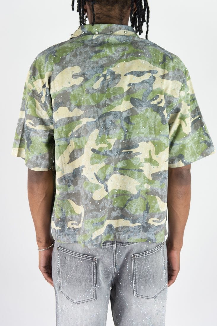 R3BEL Button Down R3BEL Camo Shirt With Rhinestones R3BEL Camo Shirt With Rhinestones