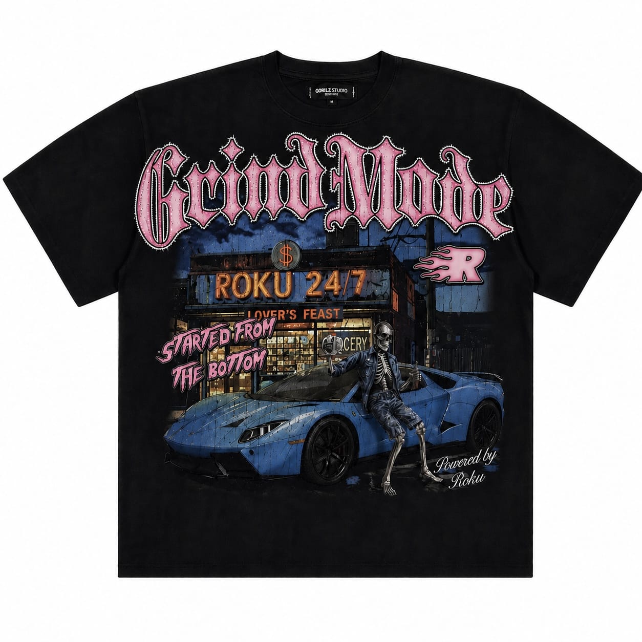 Roku Studio Grind Mode T-Shirt featuring a graphic design, casual fit, and soft fabric, ideal for everyday wear.