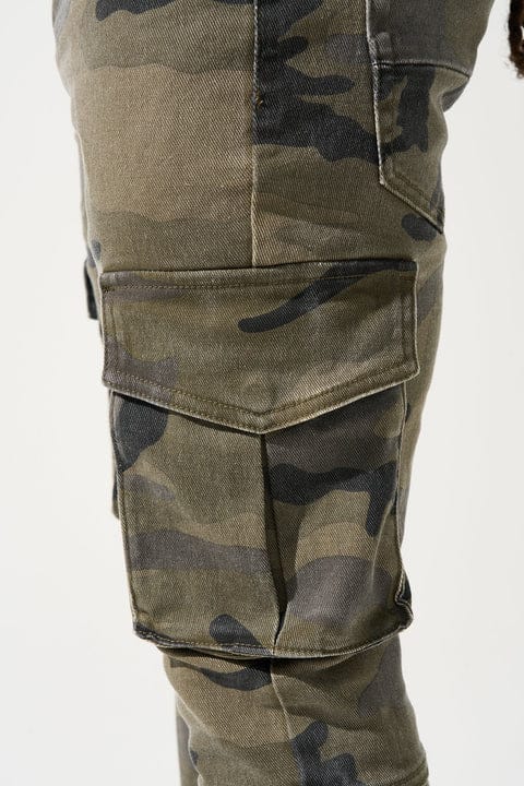 Serenede Warsaint cargo denim jeans shown from the right side, featuring multiple cargo pockets and a relaxed fit.
