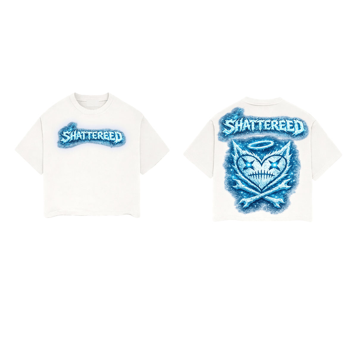 Shattered Hearts Frozen Error T-Shirt featuring a distressed graphic design on black cotton fabric.