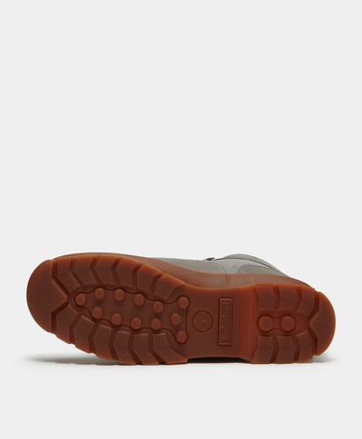 Timberland men's Euro Hiker boots in grey, rugged leather hiking boots with sturdy soles and ankle support, designed for outdoor wear.