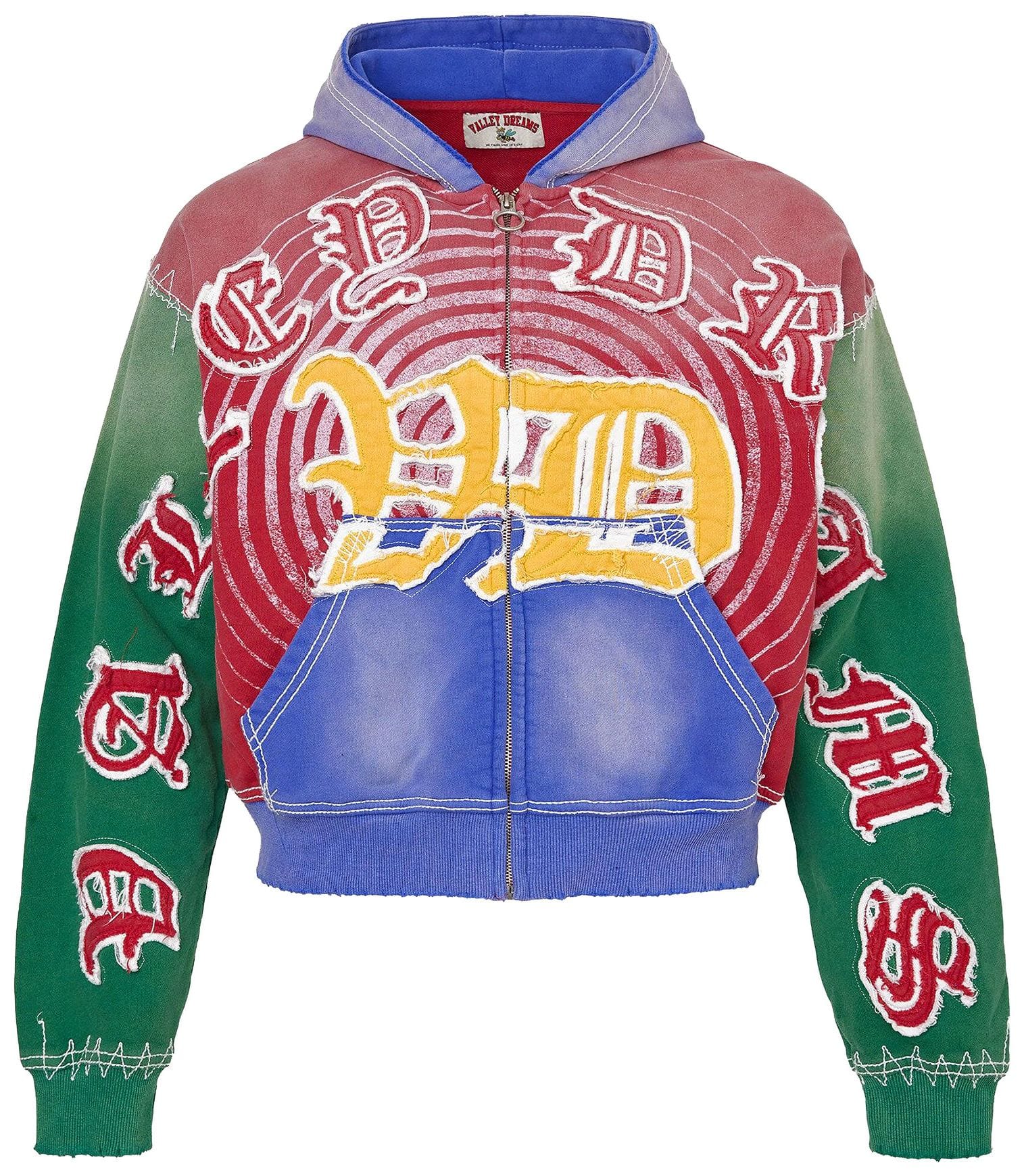 Vale Forever Looney Tunes zip-up hoodie showing a front view with cartoon character graphics and a full-length zipper.
