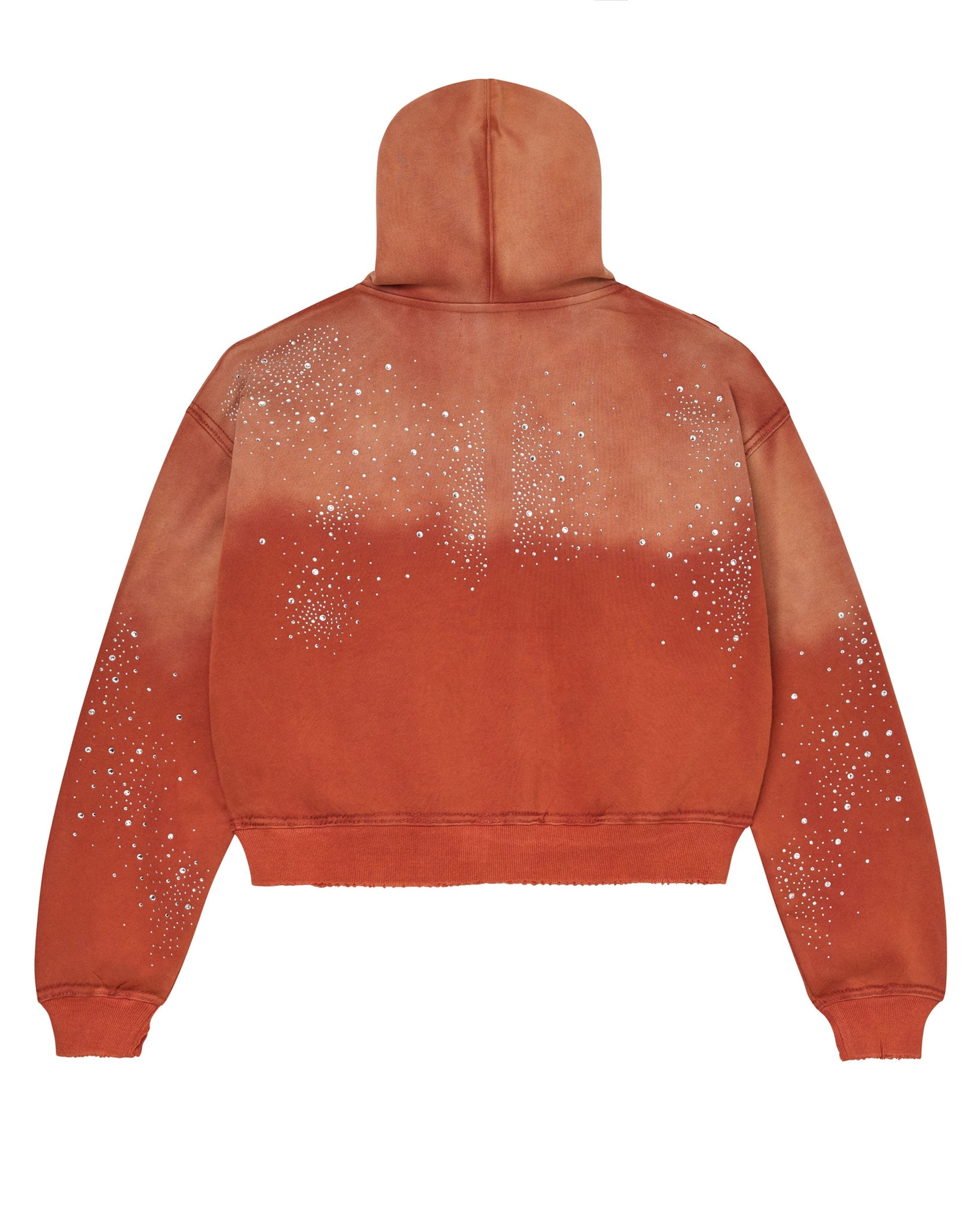 Vale Forever Orange Classico zip-up hoodie with galaxy-inspired design and jeweled accents, casual and stylish for everyday wear.