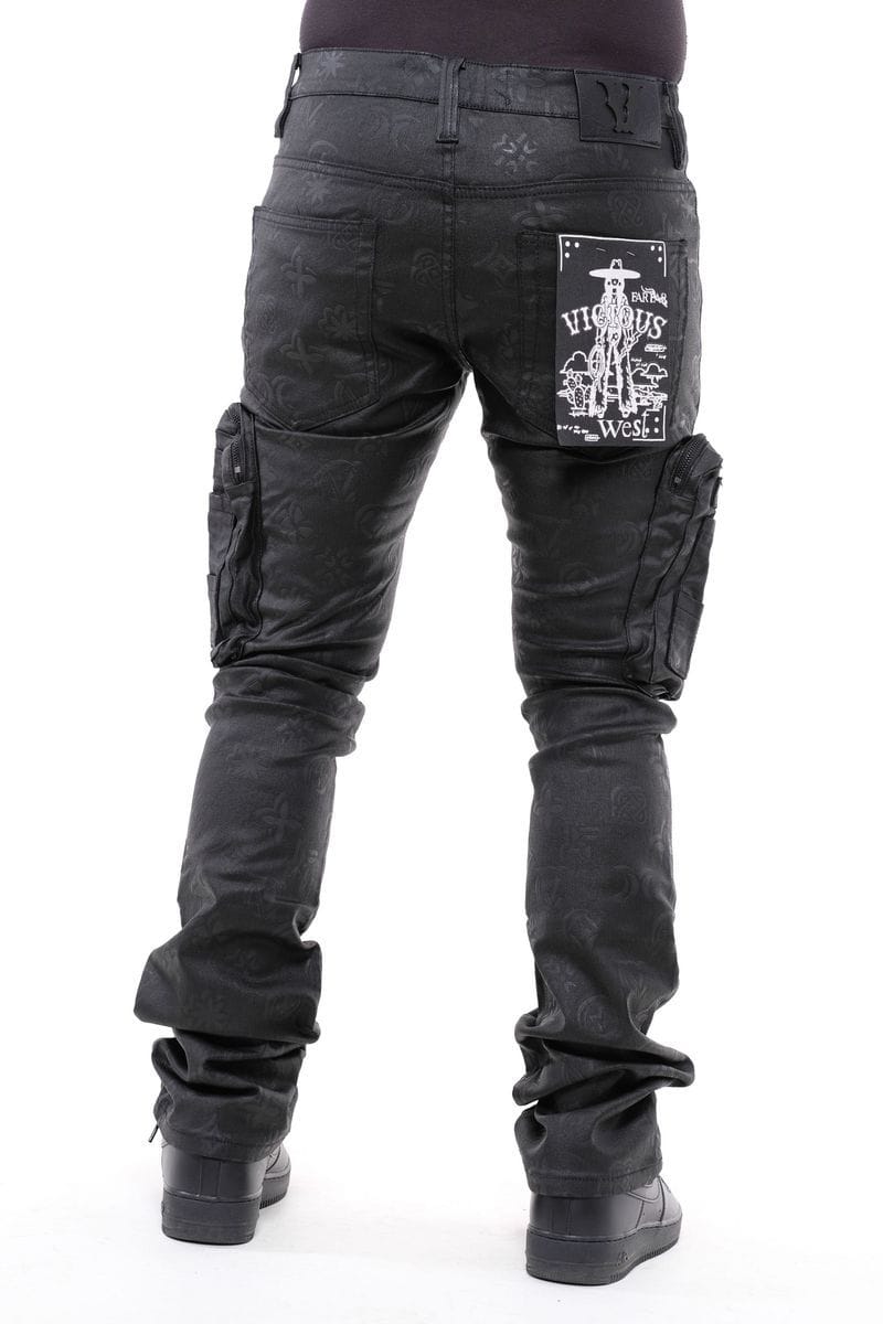 Vicious Cargo Pants Vicious Stacked Waxed Art Cargo Denim Black #VC423 Vicious Stacked Waxed Art Cargo Denim Black #VC423