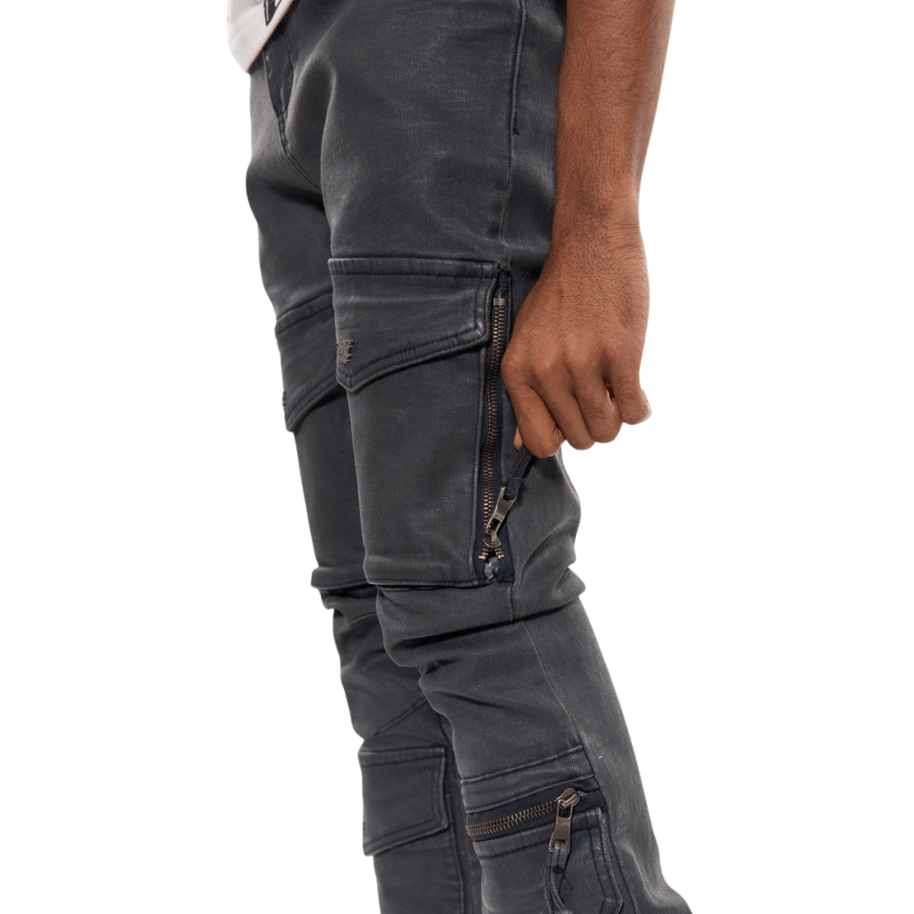 Vicious Denim WAX COATED MULTI CARGO FLARE DENIM WAX COATED MULTI CARGO FLARE DENIM