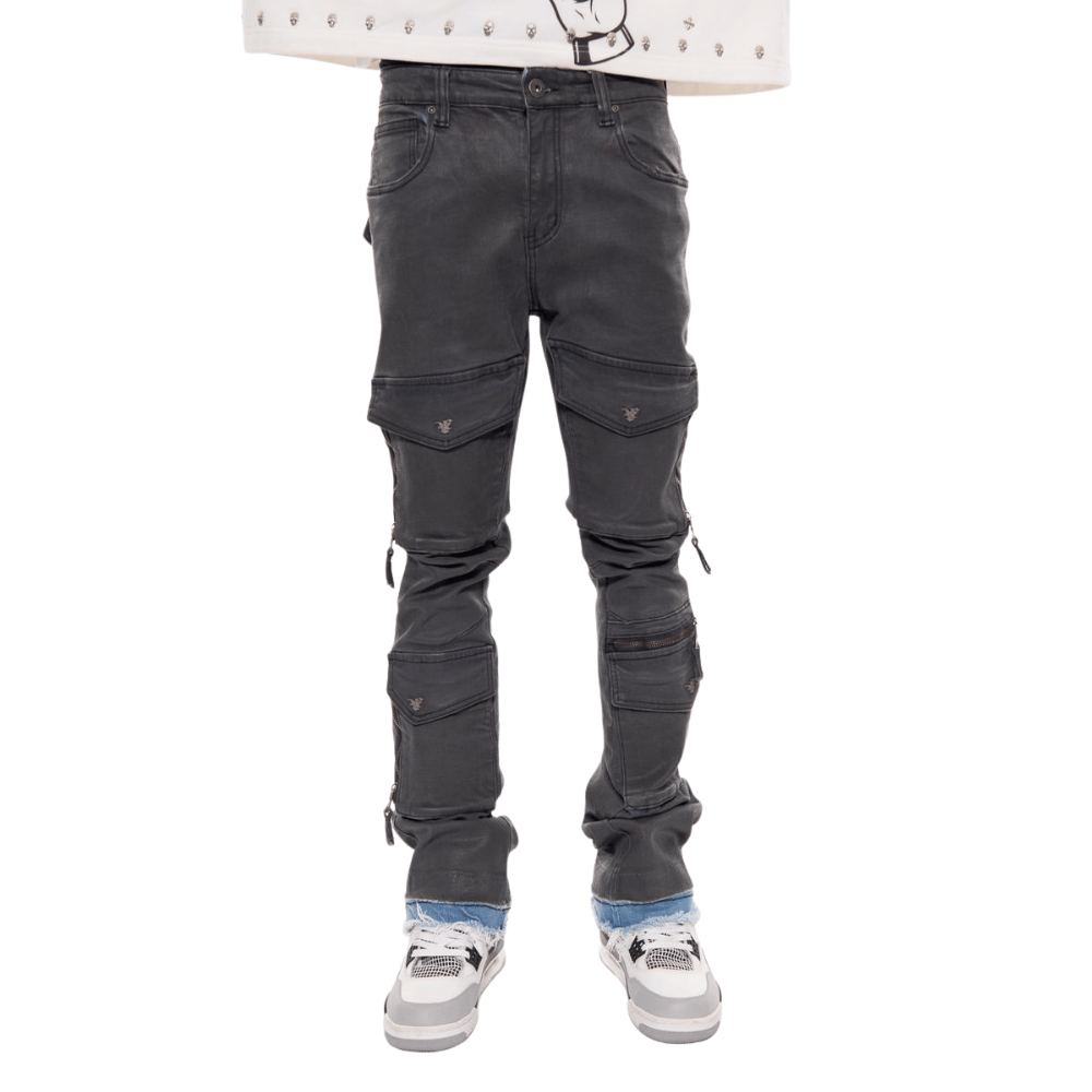 Vicious Denim WAX COATED MULTI CARGO FLARE DENIM WAX COATED MULTI CARGO FLARE DENIM