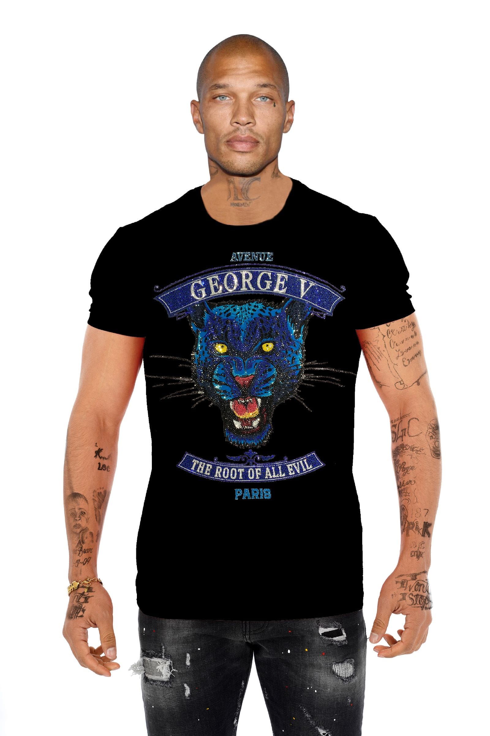 Avenue George V Paris T-Shirts Avenue George V Blue Tiger Black Tee Avenue George V Blue Tiger Black Tee
