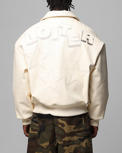 Loiter Solar Vegan Leather Varsity Jacket - Cream
