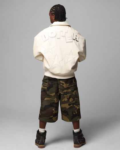 Loiter Solar Vegan Leather Varsity Jacket - Cream