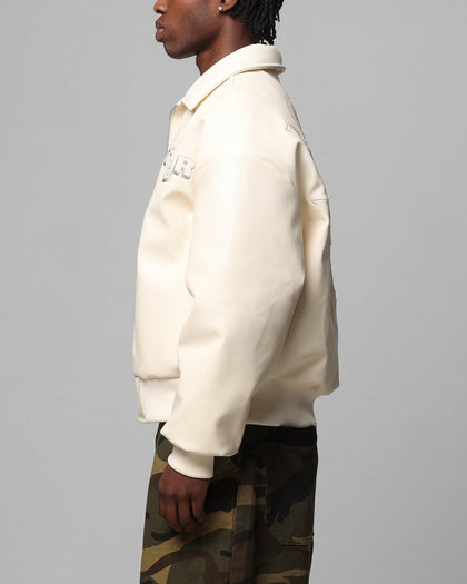 Loiter Solar Vegan Leather Varsity Jacket - Cream