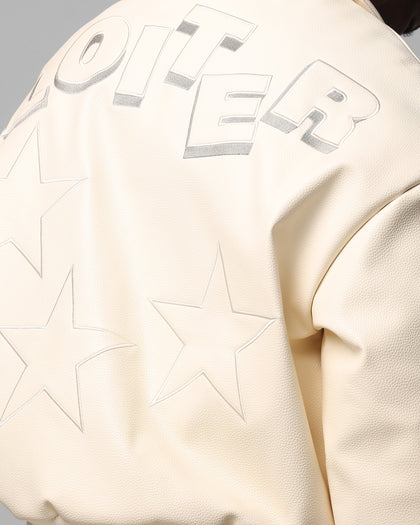 Loiter Solar Vegan Leather Varsity Jacket - Cream