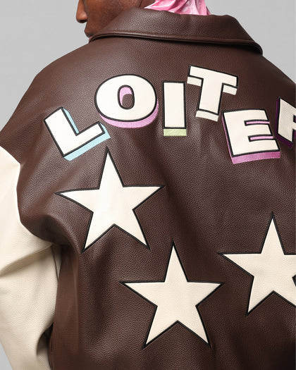Loiter Solar Vegan Leather Varsity Jacket - Brown